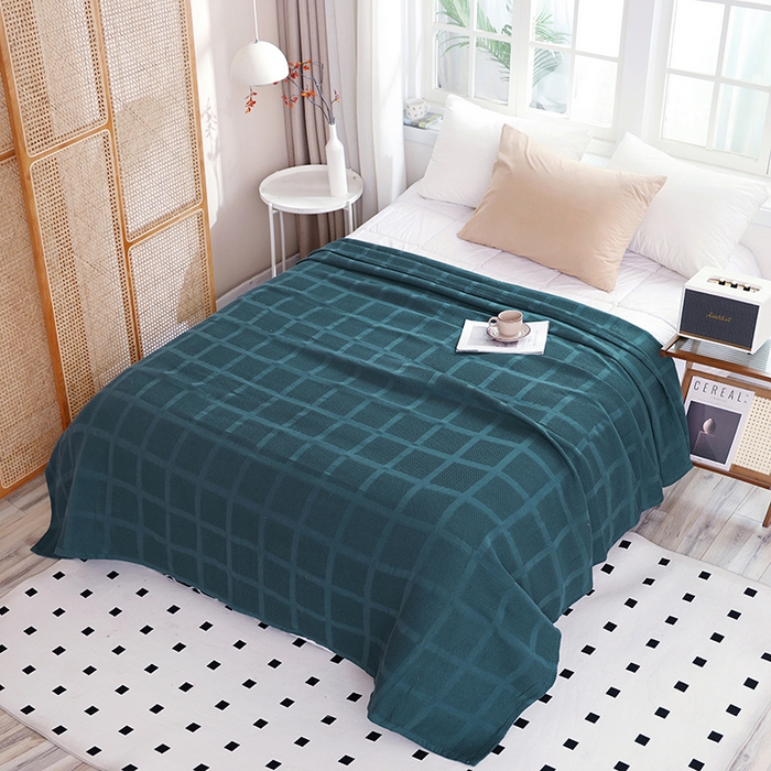 91家纺网 家纺一手货源 找家纺 朴尔家纺-毛巾被 2026新款全棉纯棉质朴方格风立体华夫格透气纱布毛巾被-朴尔经典款常年备货 方格华夫格-墨绿