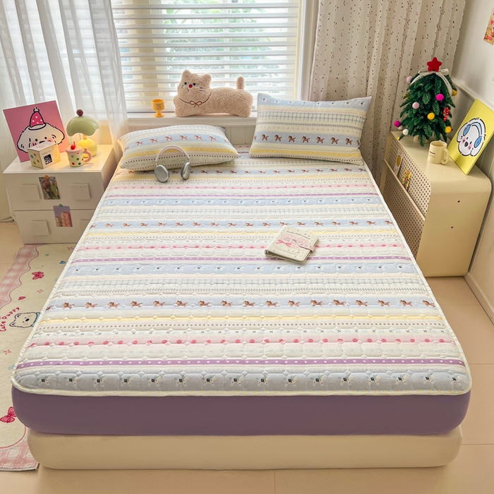 91家纺网 家纺一手货源 找家纺 赛丽雅 2026新款夹棉床笠三件套加厚床垫保护套 圣诞小马