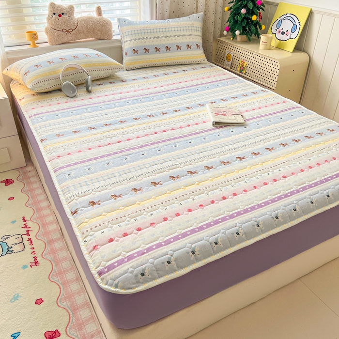 91家纺网 家纺一手货源 找家纺 赛丽雅 2026新款夹棉床笠三件套加厚床垫保护套 圣诞小马