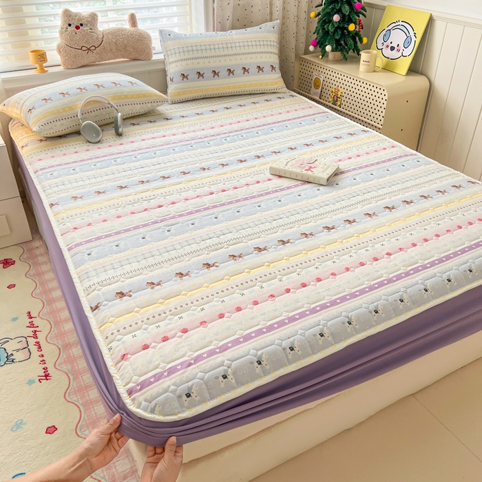 91家纺网 家纺一手货源 找家纺 赛丽雅 2026新款夹棉床笠三件套加厚床垫保护套 圣诞小马