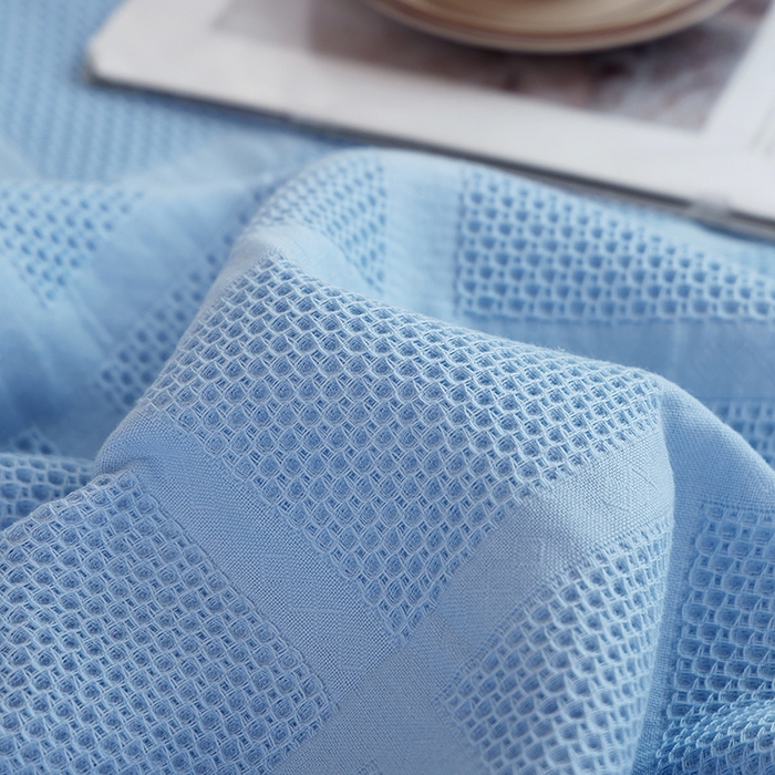 91家纺网 家纺一手货源 找家纺 朴尔家纺-毛巾被 2026新款全棉纯棉质朴方格风立体华夫格透气纱布毛巾被-朴尔经典款常年备货 方格华夫格-浅蓝