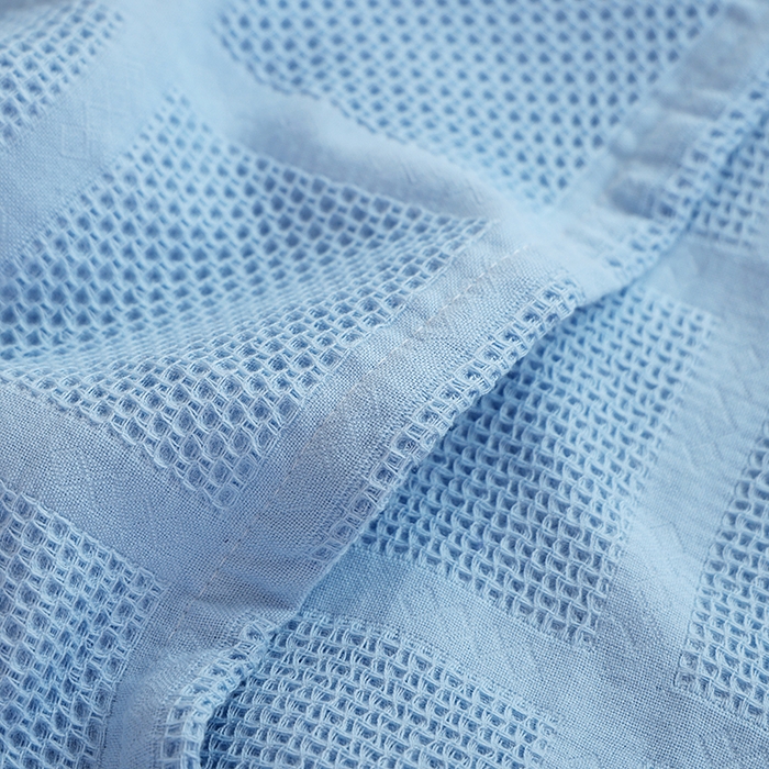 91家纺网 家纺一手货源 找家纺 朴尔家纺-毛巾被 2026新款全棉纯棉质朴方格风立体华夫格透气纱布毛巾被-朴尔经典款常年备货 方格华夫格-浅蓝