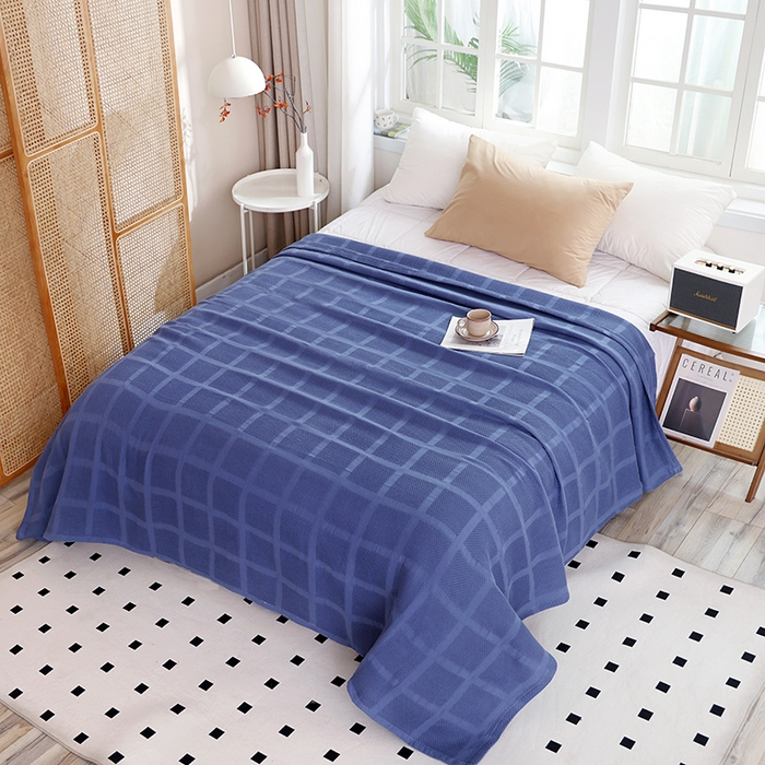 91家纺网 家纺一手货源 找家纺 朴尔家纺-毛巾被 2026新款全棉纯棉质朴方格风立体华夫格透气纱布毛巾被-朴尔经典款常年备货 方格华夫格-深蓝