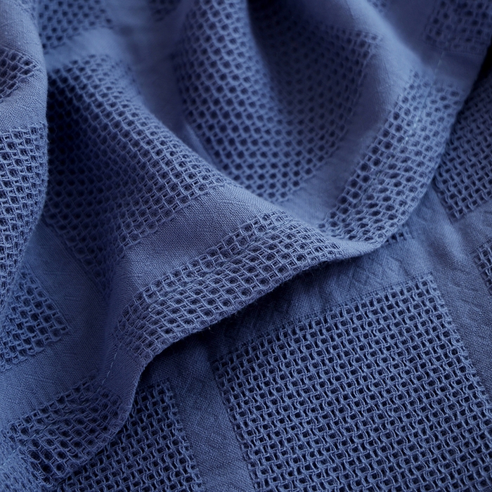 91家纺网 家纺一手货源 找家纺 朴尔家纺-毛巾被 2026新款全棉纯棉质朴方格风立体华夫格透气纱布毛巾被-朴尔经典款常年备货 方格华夫格-深蓝