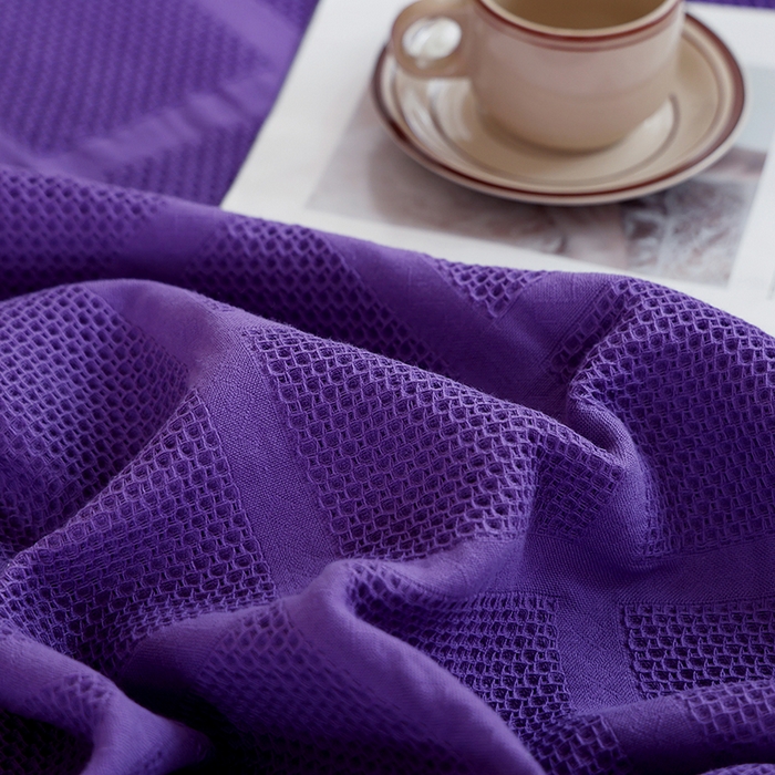 91家纺网 家纺一手货源 找家纺 朴尔家纺-毛巾被 2026新款全棉纯棉质朴方格风立体华夫格透气纱布毛巾被-朴尔经典款常年备货 方格华夫格-紫