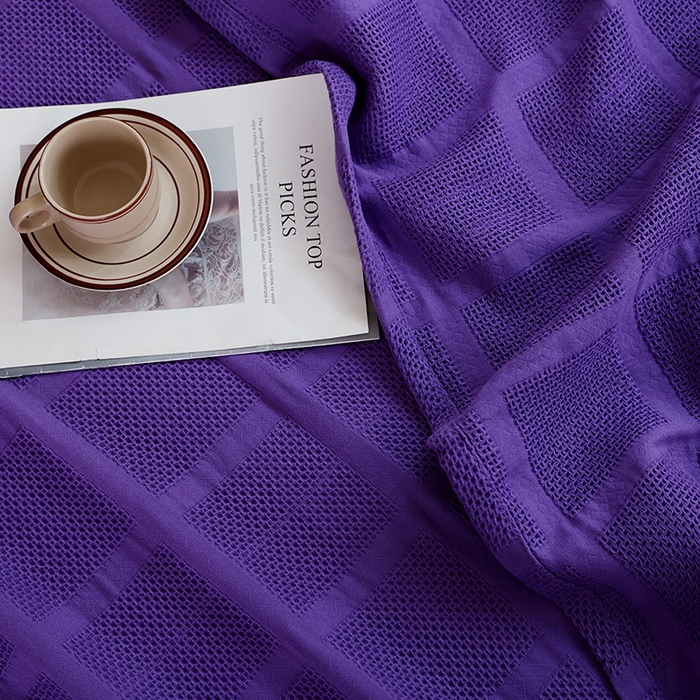 91家纺网 家纺一手货源 找家纺 朴尔家纺-毛巾被 2026新款全棉纯棉质朴方格风立体华夫格透气纱布毛巾被-朴尔经典款常年备货 方格华夫格-紫