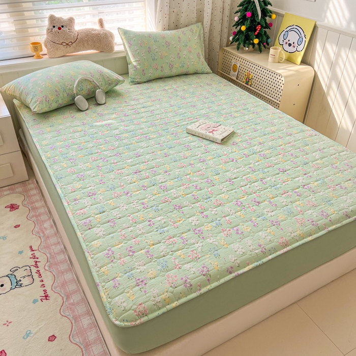 91家纺网 家纺一手货源 找家纺 赛丽雅 2026新款夹棉床笠三件套加厚床垫保护套 紫烟青花