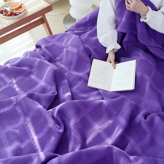 91家纺网 家纺一手货源 找家纺 朴尔家纺-毛巾被 2026新款全棉纯棉质朴方格风立体华夫格透气纱布毛巾被-朴尔经典款常年备货 方格华夫格-紫