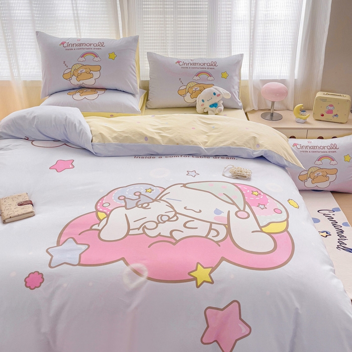 91家纺网 家纺一手货源 找家纺 朵希曼 2026新款正版授权全棉大版数码印花三丽鸥系列四件套 彩虹大耳狗