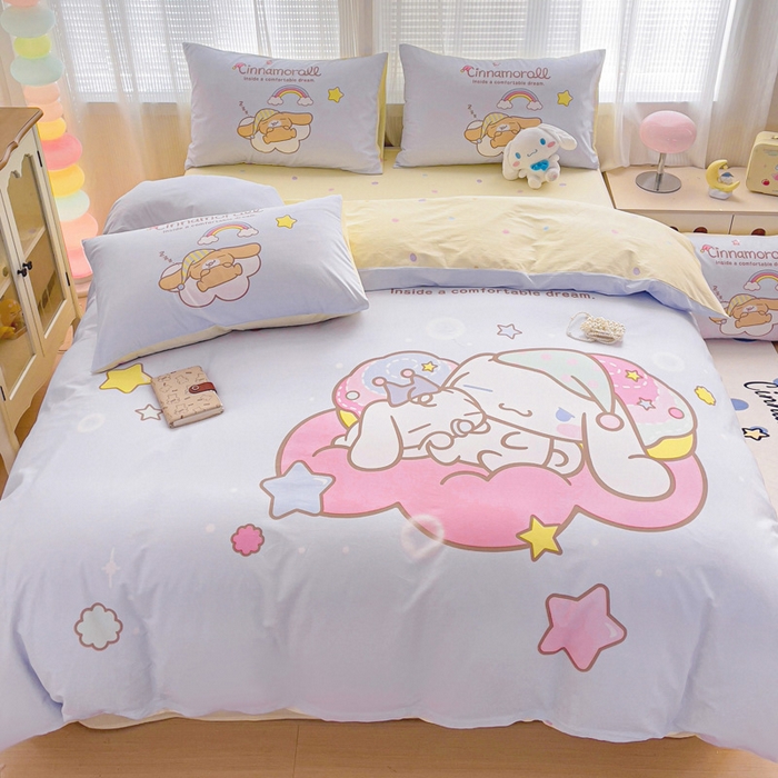 91家纺网 家纺一手货源 找家纺 朵希曼 2026新款正版授权全棉大版数码印花三丽鸥系列四件套 彩虹大耳狗