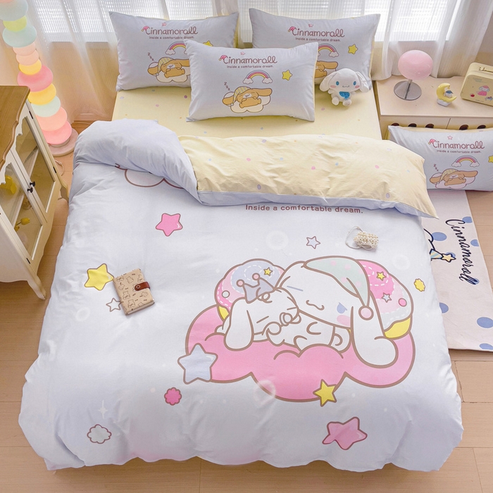 91家纺网 家纺一手货源 找家纺 朵希曼 2026新款正版授权全棉大版数码印花三丽鸥系列四件套 彩虹大耳狗