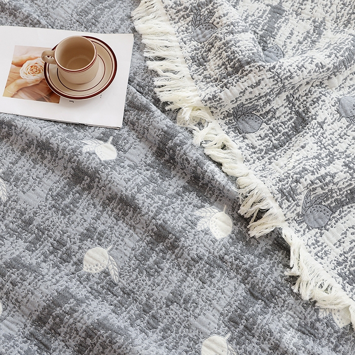 91家纺网 家纺一手货源 找家纺 朴尔家纺-毛巾被 2026新款素臻风流苏花边全棉纯棉四层水洗纱布毛巾被-朴尔经典款常年备货 柠香-灰