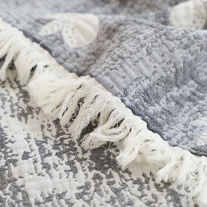 91家纺网 家纺一手货源 找家纺 朴尔家纺-毛巾被 2026新款素臻风流苏花边全棉纯棉四层水洗纱布毛巾被-朴尔经典款常年备货 柠香-灰