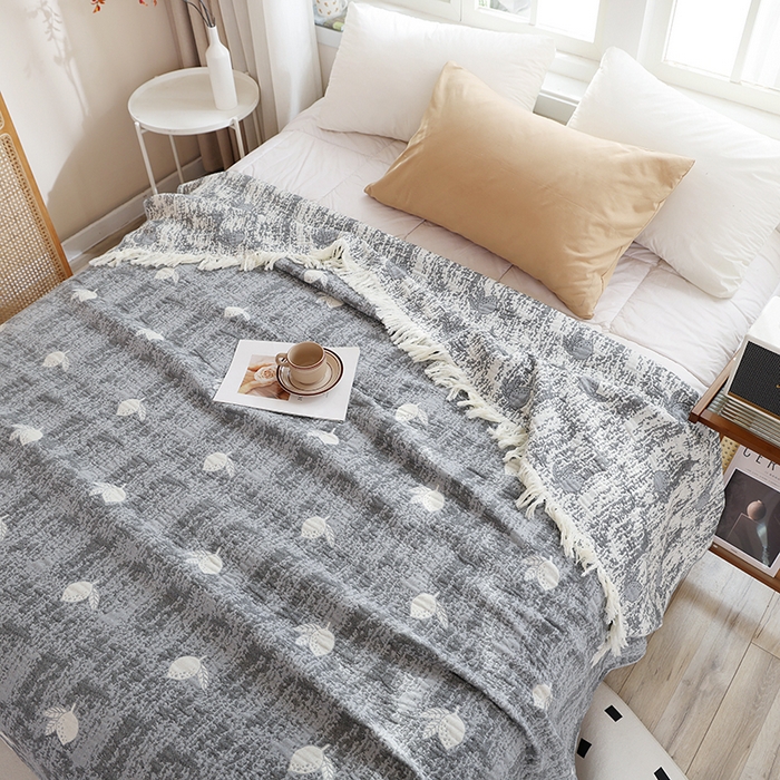 91家纺网 家纺一手货源 找家纺 朴尔家纺-毛巾被 2026新款素臻风流苏花边全棉纯棉四层水洗纱布毛巾被-朴尔经典款常年备货 柠香-灰