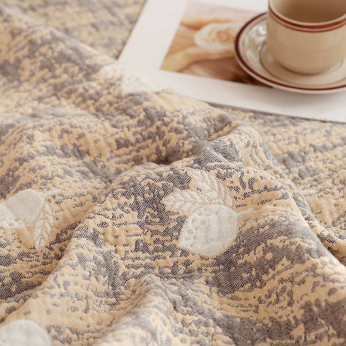 91家纺网 家纺一手货源 找家纺 朴尔家纺-毛巾被 2026新款素臻风流苏花边全棉纯棉四层水洗纱布毛巾被-朴尔经典款常年备货 柠香-咖