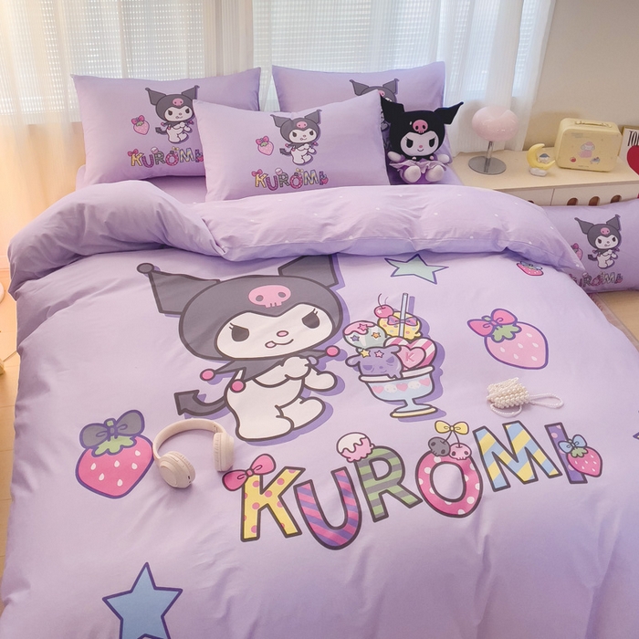 91家纺网 家纺一手货源 找家纺 朵希曼 2026新款正版授权全棉大版数码印花三丽鸥系列四件套 草莓库洛米