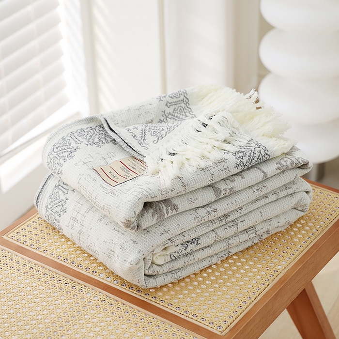 朴尔家纺-毛巾被 2026新款素臻风流苏花边全棉纯棉四层水洗纱布毛巾被-朴尔经典款常年备货 浅梦-灰