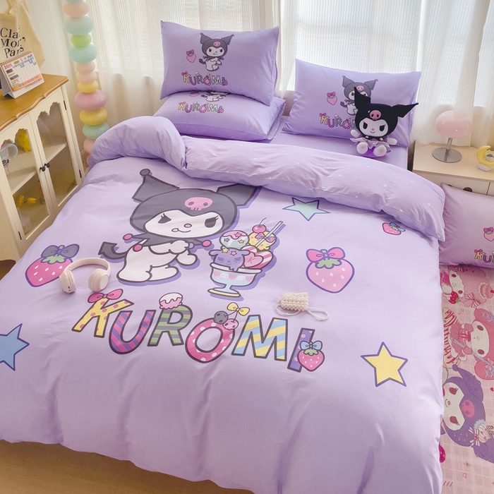 91家纺网 家纺一手货源 找家纺 朵希曼 2026新款正版授权全棉大版数码印花三丽鸥系列四件套 草莓库洛米