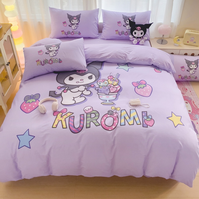 91家纺网 家纺一手货源 找家纺 朵希曼 2026新款正版授权全棉大版数码印花三丽鸥系列四件套 草莓库洛米