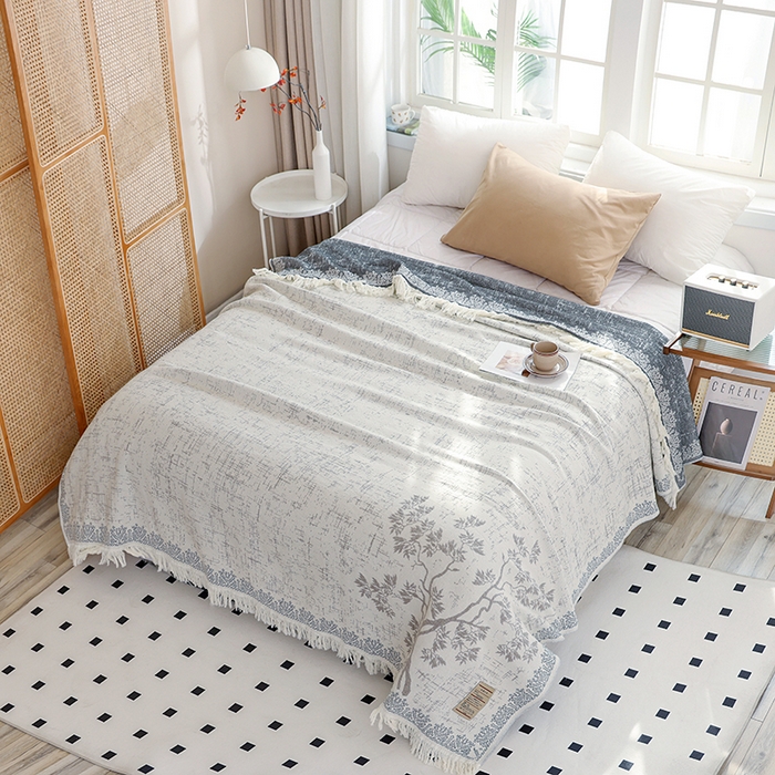 91家纺网 家纺一手货源 找家纺 朴尔家纺-毛巾被 2026新款素臻风流苏花边全棉纯棉四层水洗纱布毛巾被-朴尔经典款常年备货 浅梦-灰