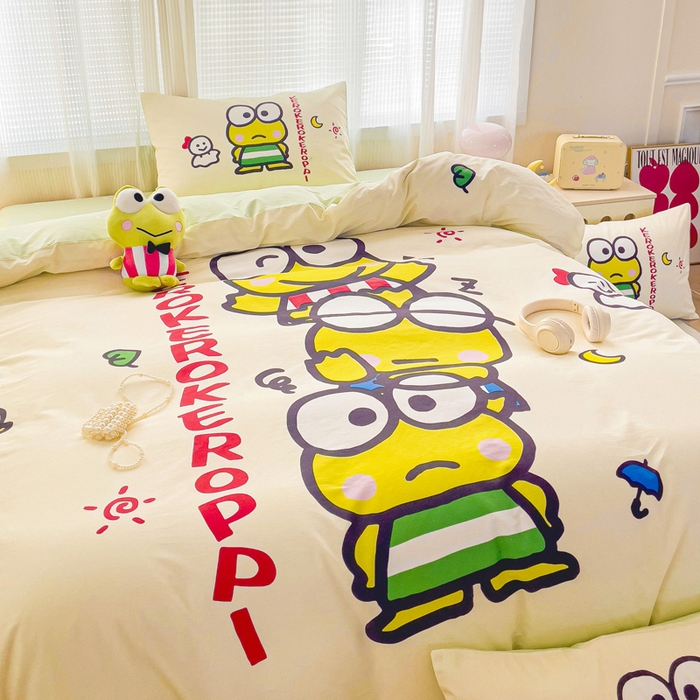 91家纺网 家纺一手货源 找家纺 朵希曼 2026新款正版授权全棉大版数码印花三丽鸥系列四件套 大眼蛙兄弟