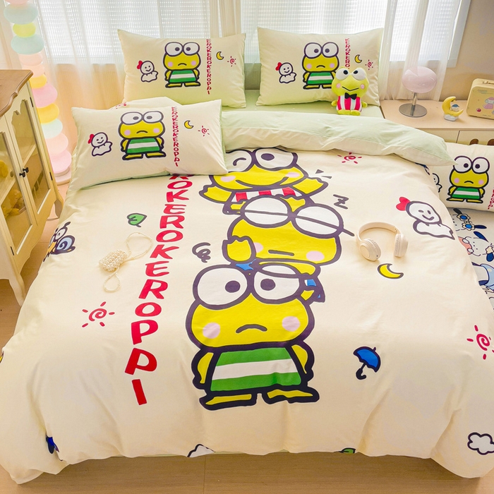 91家纺网 家纺一手货源 找家纺 朵希曼 2026新款正版授权全棉大版数码印花三丽鸥系列四件套 大眼蛙兄弟