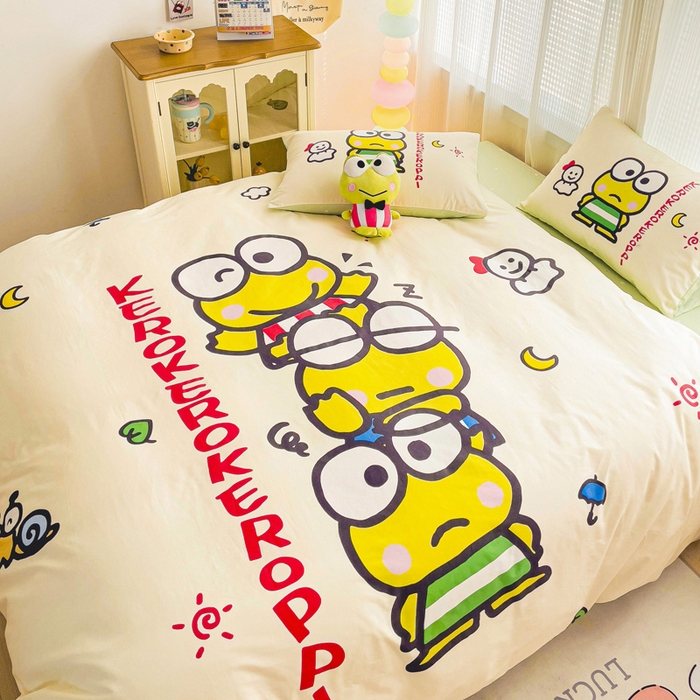 91家纺网 家纺一手货源 找家纺 朵希曼 2026新款正版授权全棉大版数码印花三丽鸥系列四件套 大眼蛙兄弟