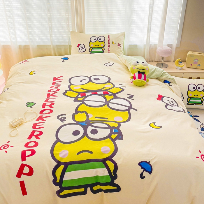 91家纺网 家纺一手货源 找家纺 朵希曼 2026新款正版授权全棉大版数码印花三丽鸥系列四件套 大眼蛙兄弟