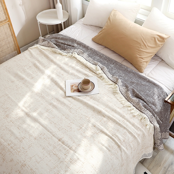 91家纺网 家纺一手货源 找家纺 朴尔家纺-毛巾被 2026新款素臻风流苏花边全棉纯棉四层水洗纱布毛巾被-朴尔经典款常年备货 浅梦-驼