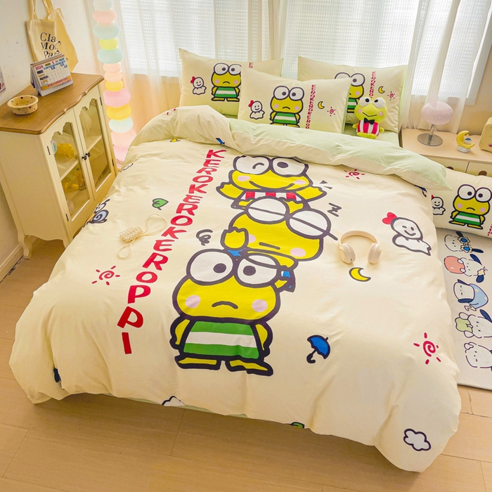 91家纺网 家纺一手货源 找家纺 朵希曼 2026新款正版授权全棉大版数码印花三丽鸥系列四件套 大眼蛙兄弟