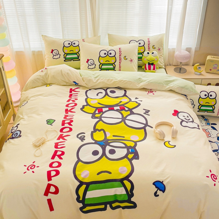 91家纺网 家纺一手货源 找家纺 朵希曼 2026新款正版授权全棉大版数码印花三丽鸥系列四件套 大眼蛙兄弟