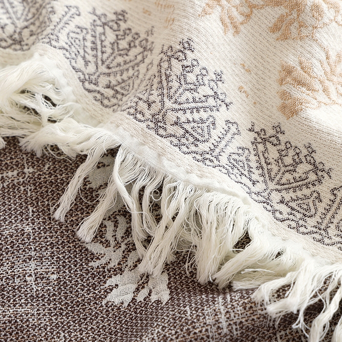 91家纺网 家纺一手货源 找家纺 朴尔家纺-毛巾被 2026新款素臻风流苏花边全棉纯棉四层水洗纱布毛巾被-朴尔经典款常年备货 浅梦-驼