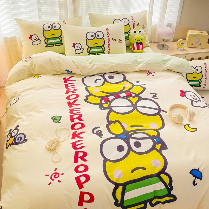 91家纺网 家纺一手货源 找家纺 朵希曼 2026新款正版授权全棉大版数码印花三丽鸥系列四件套 大眼蛙兄弟