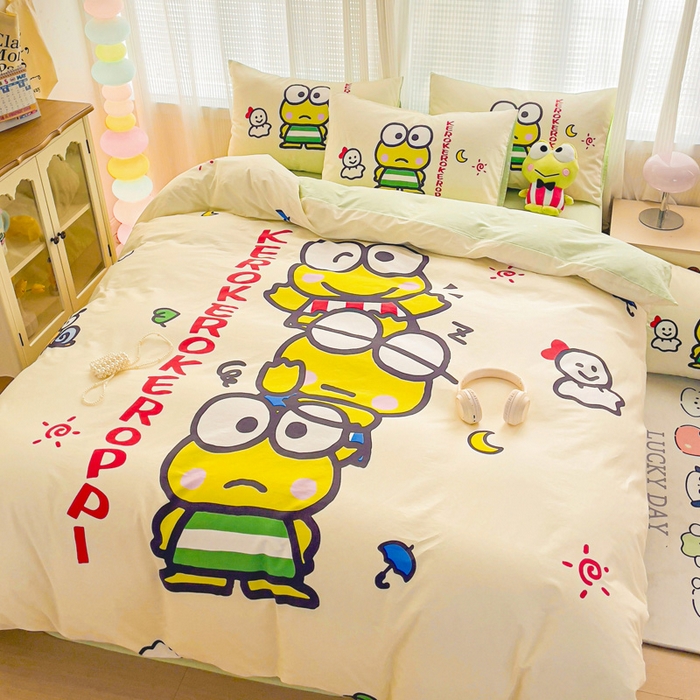 91家纺网 家纺一手货源 找家纺 朵希曼 2026新款正版授权全棉大版数码印花三丽鸥系列四件套 大眼蛙兄弟