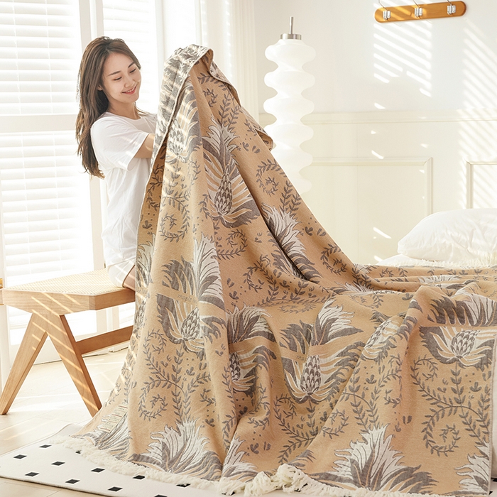 91家纺网 家纺一手货源 找家纺 朴尔家纺-毛巾被 2026新款素臻风流苏花边全棉纯棉四层水洗纱布毛巾被-朴尔经典款常年备货 似锦