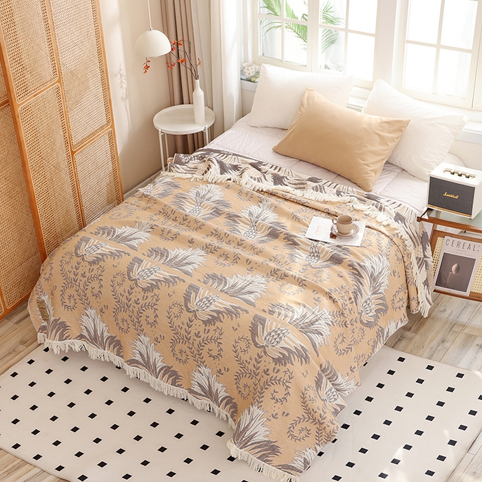 91家纺网 家纺一手货源 找家纺 朴尔家纺-毛巾被 2026新款素臻风流苏花边全棉纯棉四层水洗纱布毛巾被-朴尔经典款常年备货 似锦