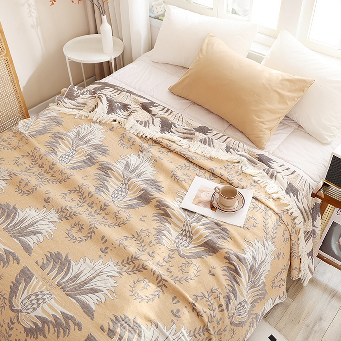 91家纺网 家纺一手货源 找家纺 朴尔家纺-毛巾被 2026新款素臻风流苏花边全棉纯棉四层水洗纱布毛巾被-朴尔经典款常年备货 似锦