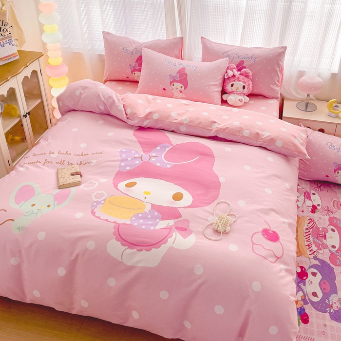 91家纺网 家纺一手货源 找家纺 朵希曼 2026新款正版授权全棉大版数码印花三丽鸥系列四件套 蛋糕美乐蒂