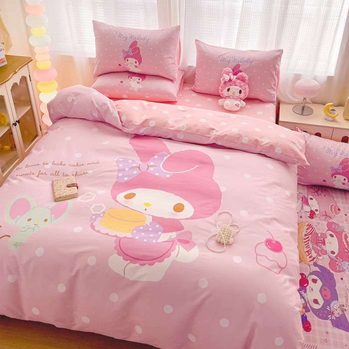 91家纺网 家纺一手货源 找家纺 朵希曼 2026新款正版授权全棉大版数码印花三丽鸥系列四件套 蛋糕美乐蒂