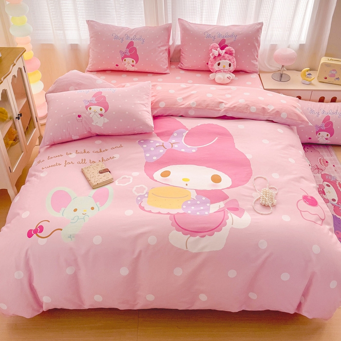 91家纺网 家纺一手货源 找家纺 朵希曼 2026新款正版授权全棉大版数码印花三丽鸥系列四件套 蛋糕美乐蒂