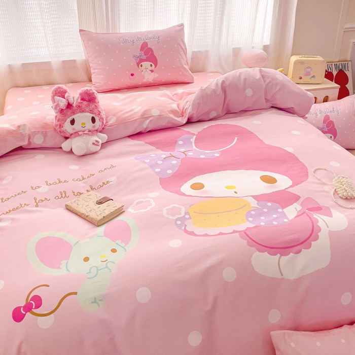 91家纺网 家纺一手货源 找家纺 朵希曼 2026新款正版授权全棉大版数码印花三丽鸥系列四件套 蛋糕美乐蒂