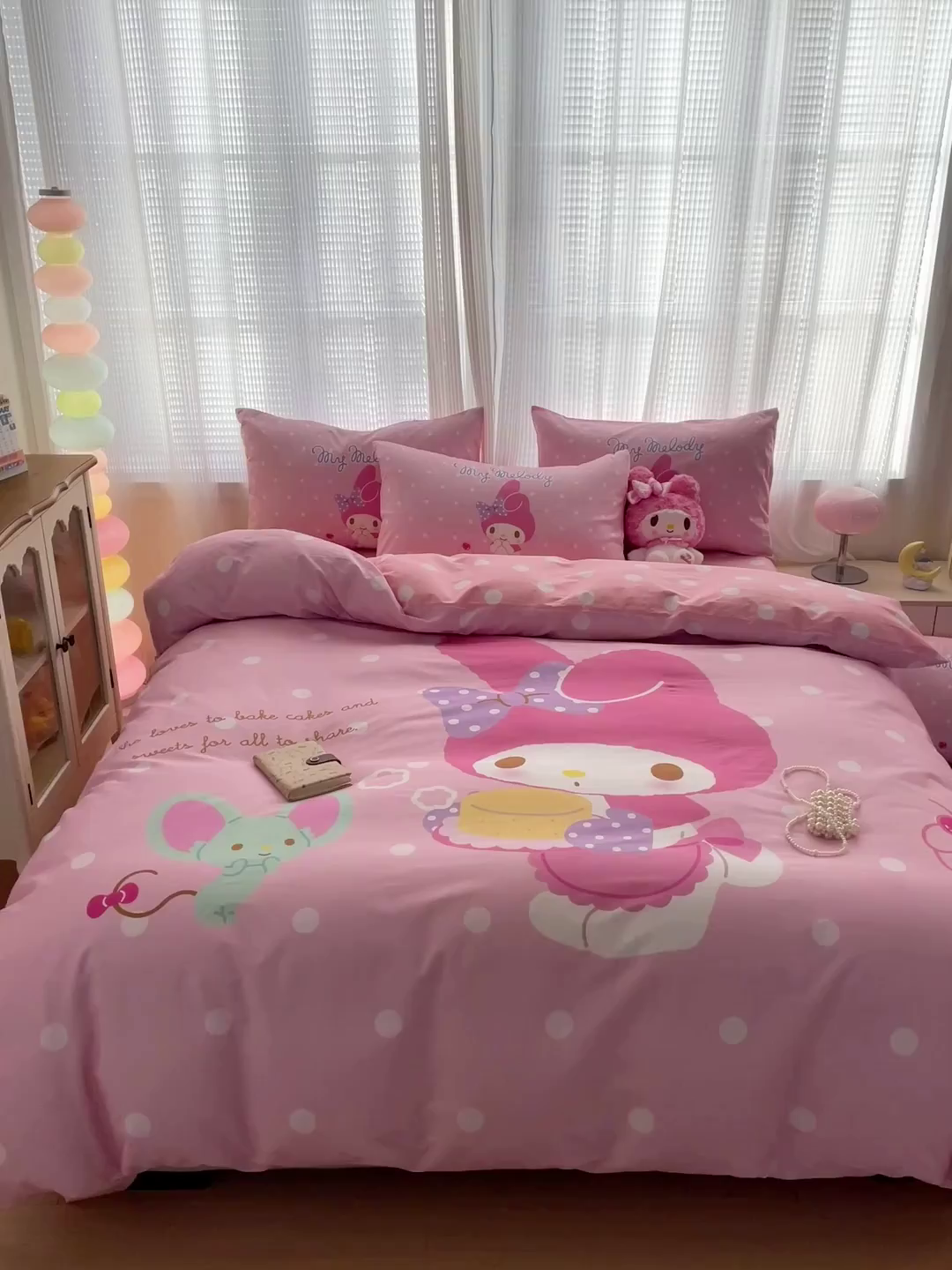 91家纺网 家纺一手货源 找家纺 朵希曼 2026新款正版授权全棉大版数码印花三丽鸥系列四件套 蛋糕美乐蒂