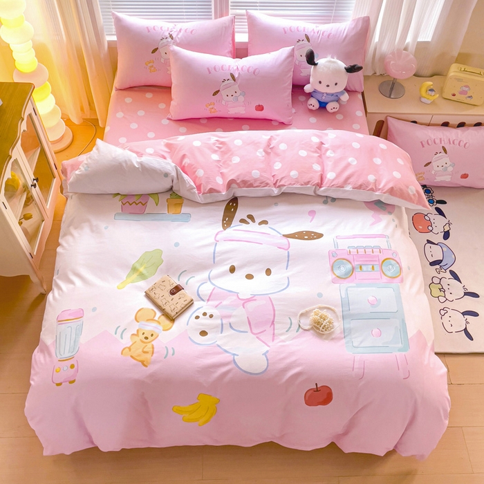 91家纺网 家纺一手货源 找家纺 朵希曼 2026新款正版授权全棉大版数码印花三丽鸥系列四件套 活力帕恰狗