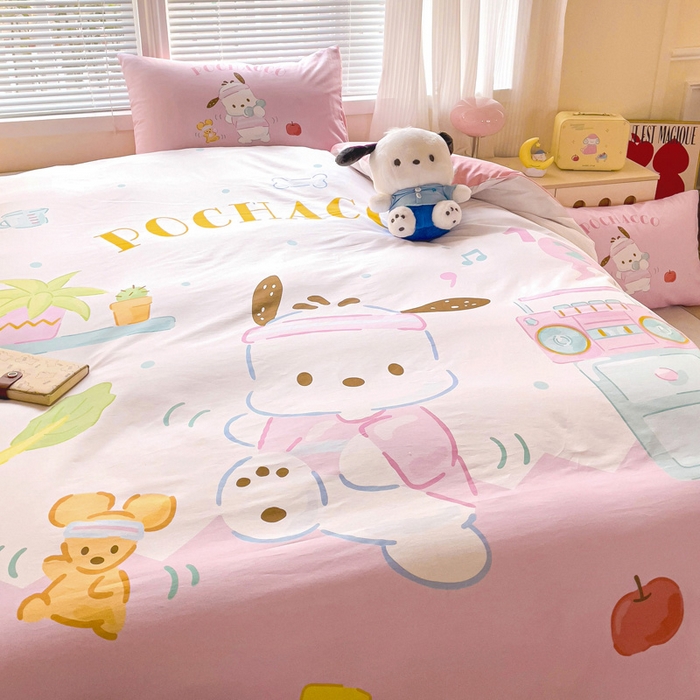 91家纺网 家纺一手货源 找家纺 朵希曼 2026新款正版授权全棉大版数码印花三丽鸥系列四件套 活力帕恰狗