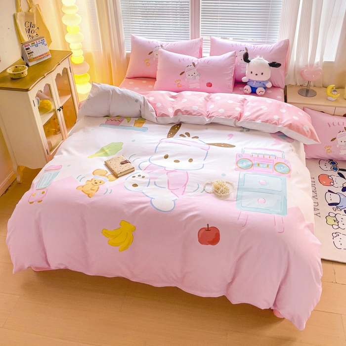 91家纺网 家纺一手货源 找家纺 朵希曼 2026新款正版授权全棉大版数码印花三丽鸥系列四件套 活力帕恰狗