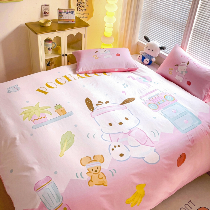 91家纺网 家纺一手货源 找家纺 朵希曼 2026新款正版授权全棉大版数码印花三丽鸥系列四件套 活力帕恰狗