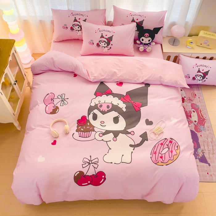 91家纺网 家纺一手货源 找家纺 朵希曼 2026新款正版授权全棉大版数码印花三丽鸥系列四件套 美味库洛米