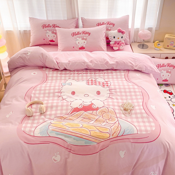 91家纺网 家纺一手货源 找家纺 朵希曼 2026新款正版授权全棉大版数码印花三丽鸥系列四件套 心动凯蒂