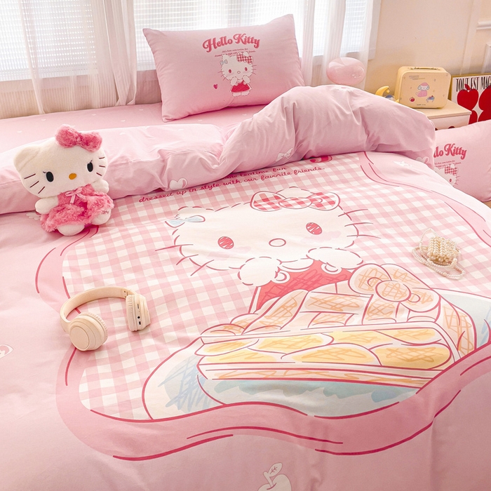 91家纺网 家纺一手货源 找家纺 朵希曼 2026新款正版授权全棉大版数码印花三丽鸥系列四件套 心动凯蒂