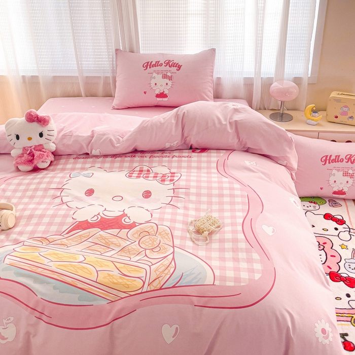 91家纺网 家纺一手货源 找家纺 朵希曼 2026新款正版授权全棉大版数码印花三丽鸥系列四件套 心动凯蒂